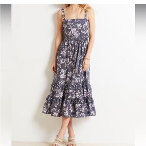 Evereve Roan + Ryan XS Madison Purple Mixed Floral Print Midi Dress Square Neck